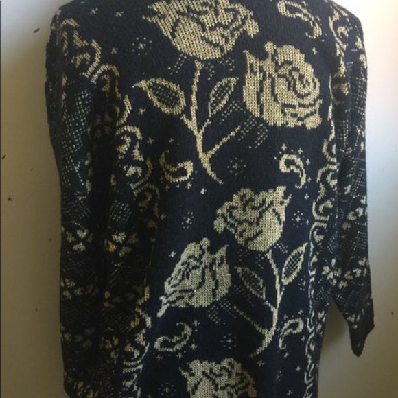 Vintage Gold Rose Knit 90s Sweater - Picture 3 of 3